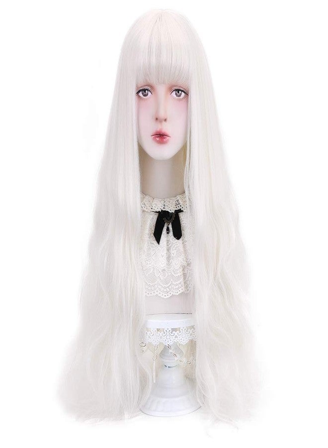 STYLER Long White Synthetic Wig with Bangs - Natural Long Wavy Cosplay Wigs for Women Halloween Christmas 30" (White) - Image 2